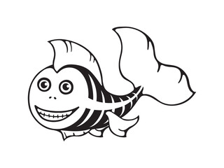 Cute fish skeleton. Halloween template for print, pattern.