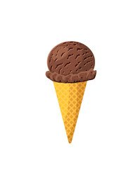 Chocolate ice cream cone. Design template for AD, promo, menu, flyer. Vector illustration cartoon icon isolated on white background.