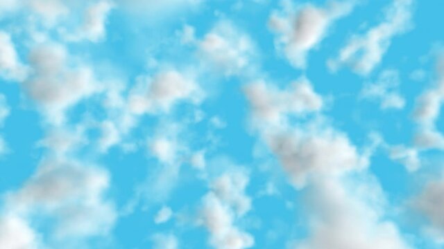 Realistic CG animation of the white clouds moving against the blue sky, rendered in UHD