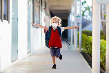Naklejka na ściany i meble Child wearing face mask. Virus outbreak.