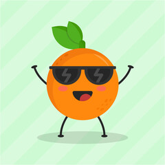 Cute Flat Cartoon Orange Illustration. Vector illustration of cute orange with a smiling expression