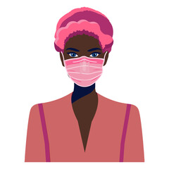 African american girl in face mask. COVID-19 conceptual vector illustration.