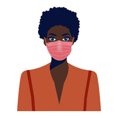 African american girl in face mask. COVID-19 conceptual vector illustration.