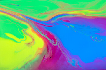 Liquid colorful smeared inks pattern. Fluid art texture with copyspace.