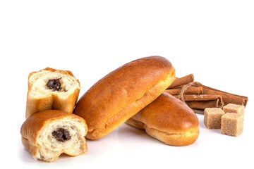 scones with chocolate filling with sugar cubes and cinnamon sticks