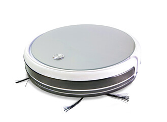 robotic vacuum cleaner on white isolated background smart cleaning technology.