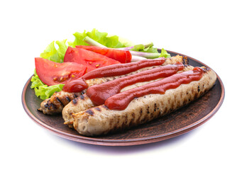 fried sausages with lettuce on a plate