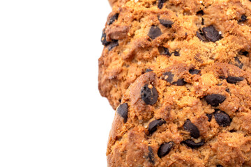 cookies with chocolate chips macro on a white background there is a place for the inscription