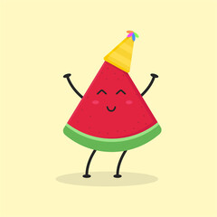 Cute Flat Cartoon Watermelon Illustration. Vector illustration of cute watermelon with a smiling expression. Cute watermelon mascot design