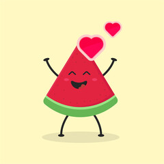 Cute Flat Cartoon Watermelon Illustration. Vector illustration of cute watermelon with a smiling expression. Cute watermelon mascot design