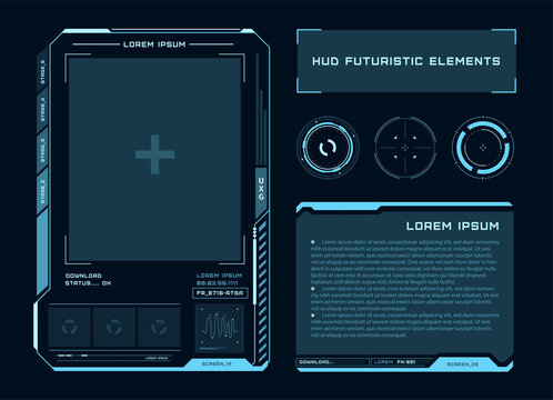 Futuristic touch screen of user interface. Modern HUD control panel. High tech screen for video game. Sci-fi concept design. Vector illustration.