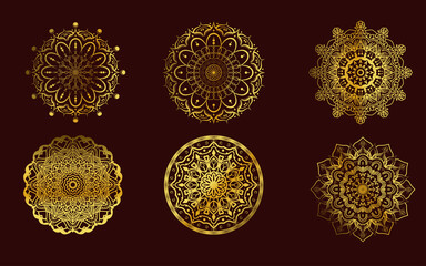 set of gold mandala ornate background for wedding invitation, book cover, cards