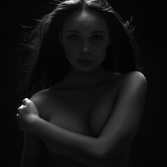 Nude Woman. Female silhouette Beautiful Naked Body Girl
