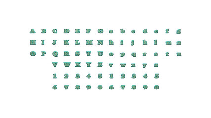 Full set of English letters in 3D illustrations separated to two sides for matching perspectives, lightings and shadows for