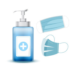 Sanitizer and face masks with health care protection from the virus and infections