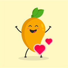 Cute Flat Cartoon Mango Illustration. Vector illustration of cute mango with smilling expression. Cute mango mascot design