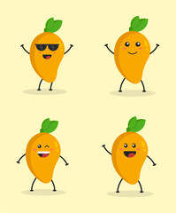 Cute Flat Cartoon Mango Illustration. Vector illustration of cute mango with smilling expression. Cute mango mascot design
