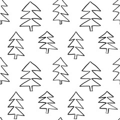 Simple digital drawing seamless pattern with Christmas trees in doodle style.  Great basic for print, badge, party invitation, banner, holidays cards, print, paper, design.