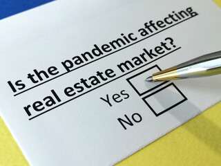 Obraz premium One person is answering question about pandemic effects to real estate market.