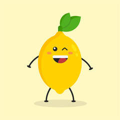 Cute Flat Cartoon Lemon Illustration. Vector illustration of cute lemon with a smiling expression. Cute lemon mascot design