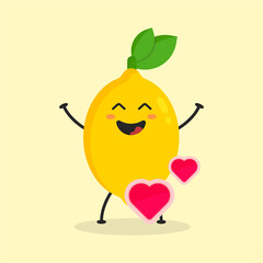 Cute Flat Cartoon Lemon Illustration. Vector illustration of cute lemon with a smiling expression. Cute lemon mascot design