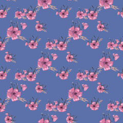 Obraz premium Fashionable cute pattern in native popies flowerson darck background. Flower seamless surface design for textiles, fabrics, covers, wallpapers, print, gift wrapping or any purpose