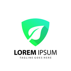 Abstract Gradient Shield Leaf Green Logo Design Template Premium Vector