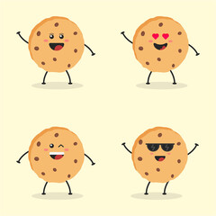 Set of Cute Flat Cartoon Cookies Illustration. Vector illustration of cute cookies with a smiling expression. Cute cookies mascot design