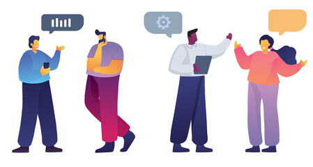 Creative team characters flat vector horizontal banner. Discussion people. Team thinking and brainstorming. Flat vector illustration.