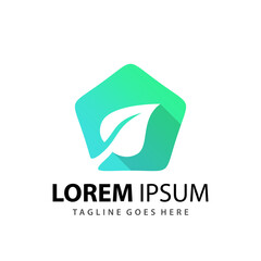 Abstract Gradient Pentagon Leaf Logo Design Template Premium Vector