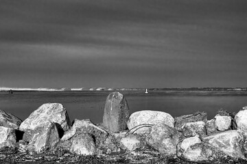 The Curonian Lagoon, black and white.