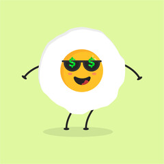 Cute Flat Cartoon Fried Egg Illustration. Vector illustration of cute fried egg with smilling expression. Cute egg mascot design