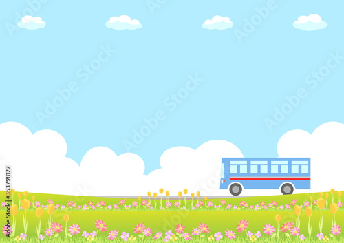路線バス 花畑 青空 Wall Mural Wallpaper Murals Kid A