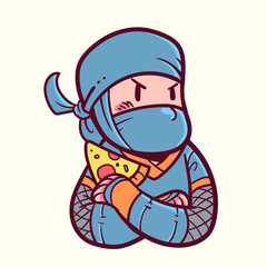 Illustration ninja holding pizza
