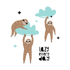 Cute sloths on the clouds.