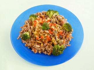 cooked 
buckwheat gruel with vegetables and meat