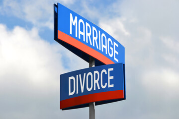 Marriage and divorce street sign - marriage counseling concept