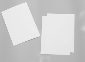 Poster white mock-ups paper isolated on gray background, Blank portrait paper A4. brochure, can use banners magazine products business texture.