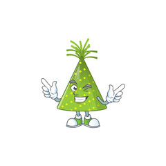 Cartoon drawing concept of green party hat showing cute wink eye
