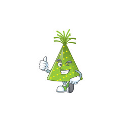 Caricature picture of green party hat with Thumbs up finger