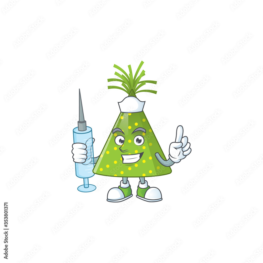 Sticker a humble nurse green party hat cartoon character holding syringe