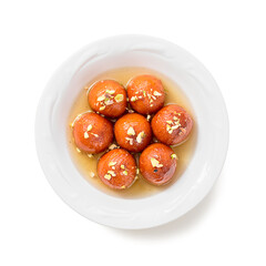 Gulab jamun traditional indian dessert. isolated on white background 