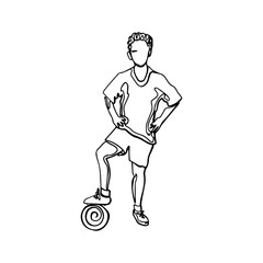 Fototapeta premium Young soccer player with a ball one continuous line drawing vector illustration isolated on white background. Minimalist design concept.