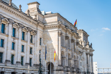Fototapeta premium Building of the Reichstag, a historic edifice in Berlin, Germany, constructed to house the Imperial Diet of the German Empire.