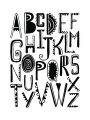 Unique alphabet. Set of hand drawn letters. Black and white vector typography design