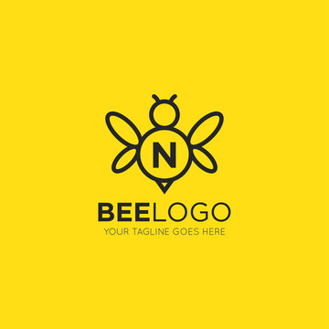 initial n letter bee logo vector illustration design template