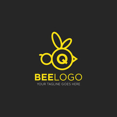 initial q letter bee logo vector illustration design template