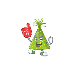 Green party hat Cartoon character design style with a red foam finger