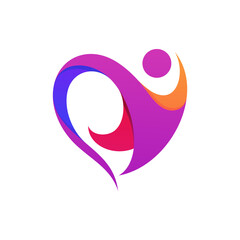 human and heart shape logo vector template, people love and care logo design
