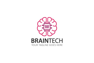 initial leter w brain logo and icon vector illustration design template